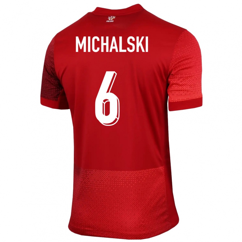 Kandiny Enfant Maillot Pologne Szymon Michalski #6 Rouge Tenues Extérieur 24-26 T-Shirt