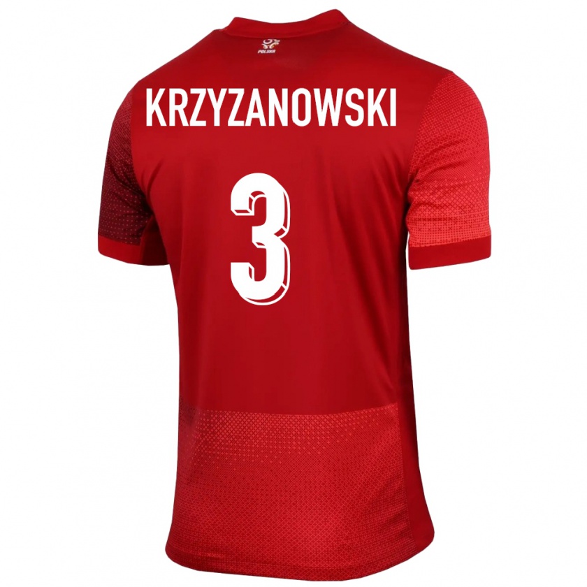 Kandiny Enfant Maillot Pologne Jakub Krzyzanowski #3 Rouge Tenues Extérieur 24-26 T-Shirt