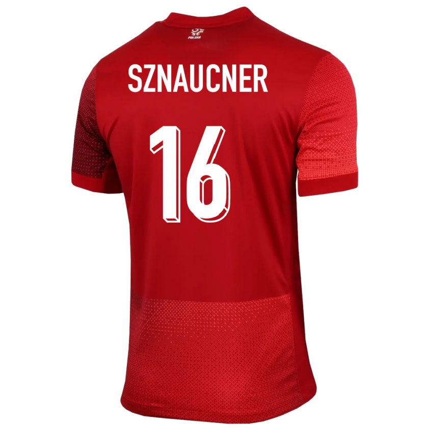 Kandiny Enfant Maillot Pologne Maksymilian Sznaucner #16 Rouge Tenues Extérieur 24-26 T-Shirt