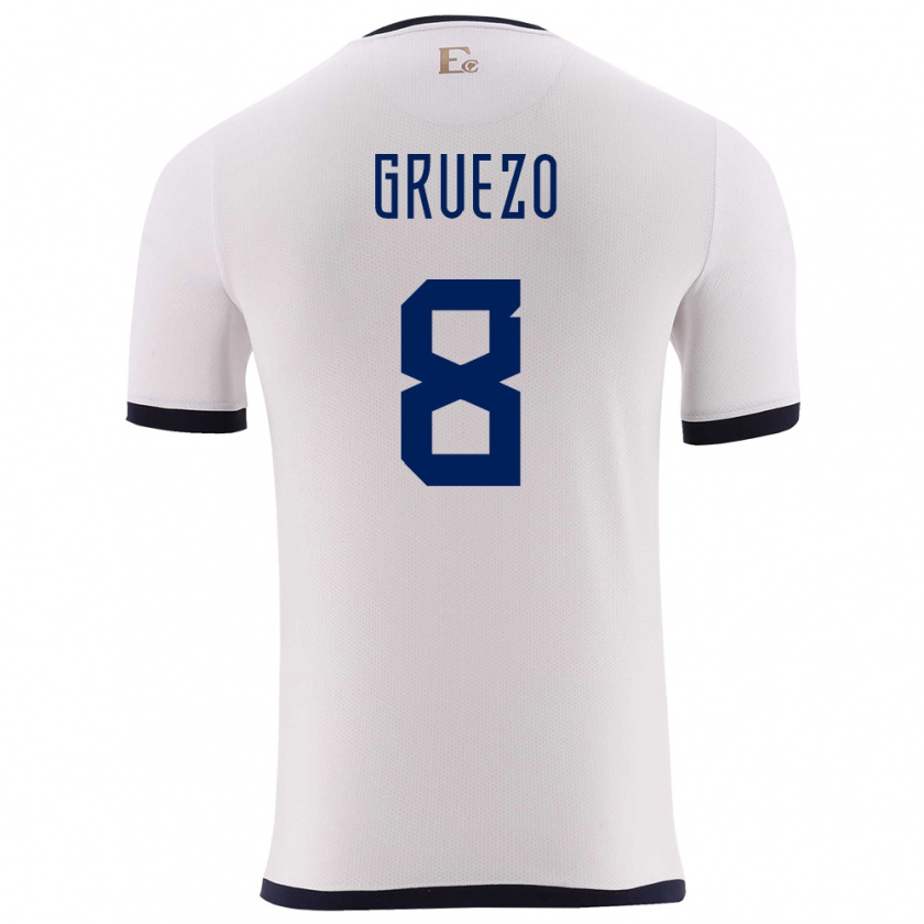 Kandiny Enfant Maillot Équateur Carlos Gruezo #8 Blanc Tenues Extérieur 24-26 T-Shirt