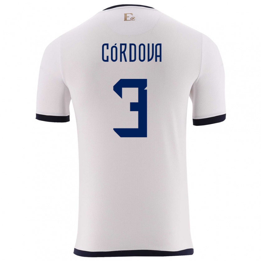 Kandiny Enfant Maillot Équateur Luis Cordova #3 Blanc Tenues Extérieur 24-26 T-Shirt