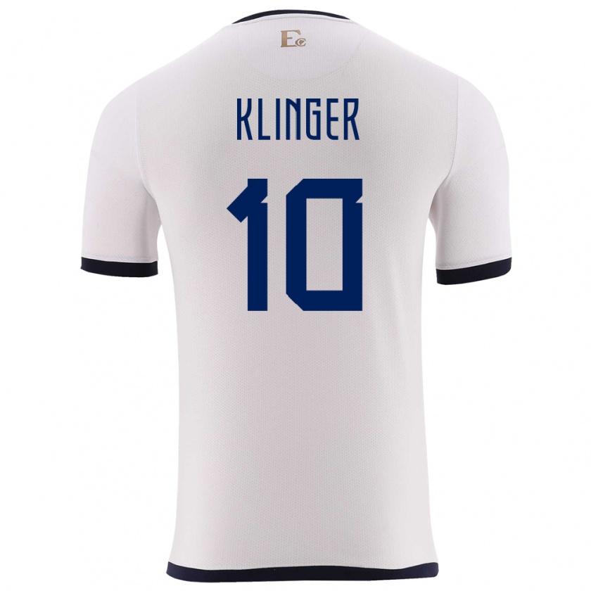 Kandiny Enfant Maillot Équateur Jose Klinger #10 Blanc Tenues Extérieur 24-26 T-Shirt