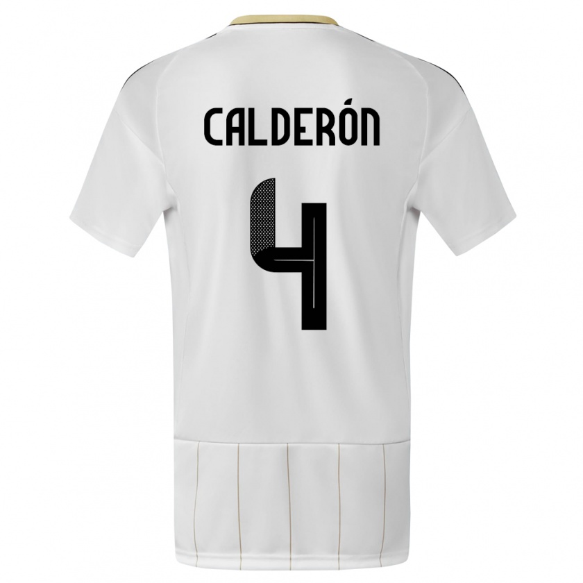 Kandiny Enfant Maillot Costa Rica Brandon Calderon #4 Blanc Tenues Extérieur 24-26 T-Shirt