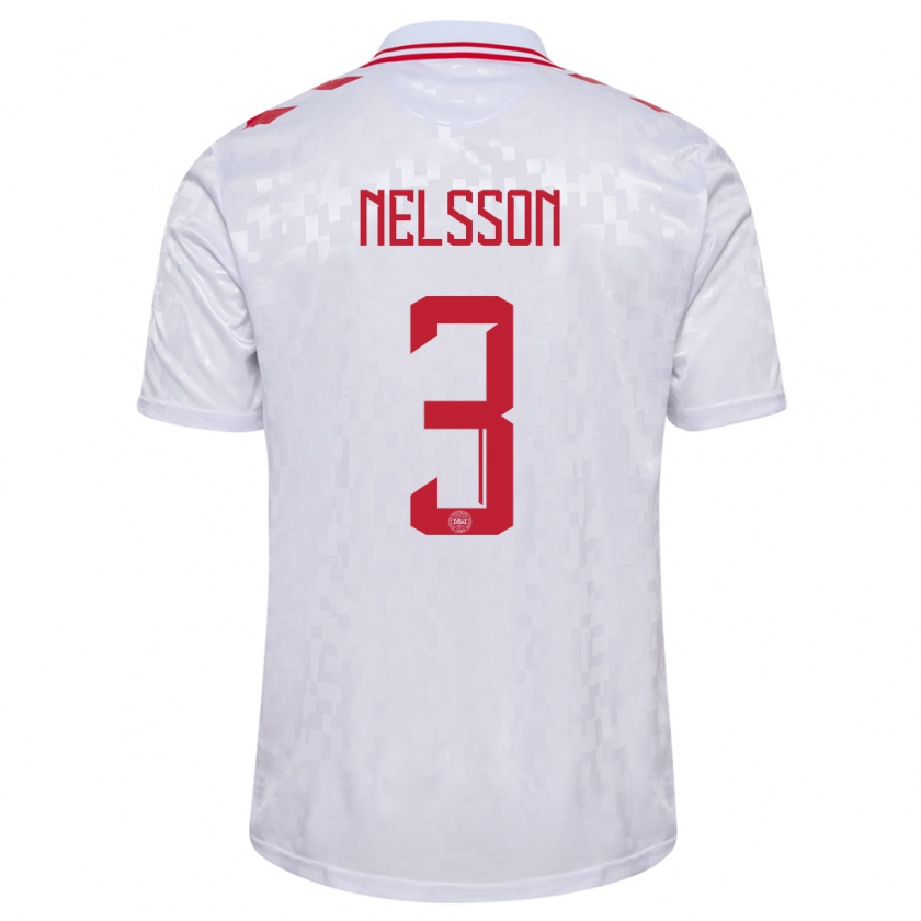 Kandiny Enfant Maillot Danemark Victor Nelsson #3 Blanc Tenues Extérieur 24-26 T-Shirt