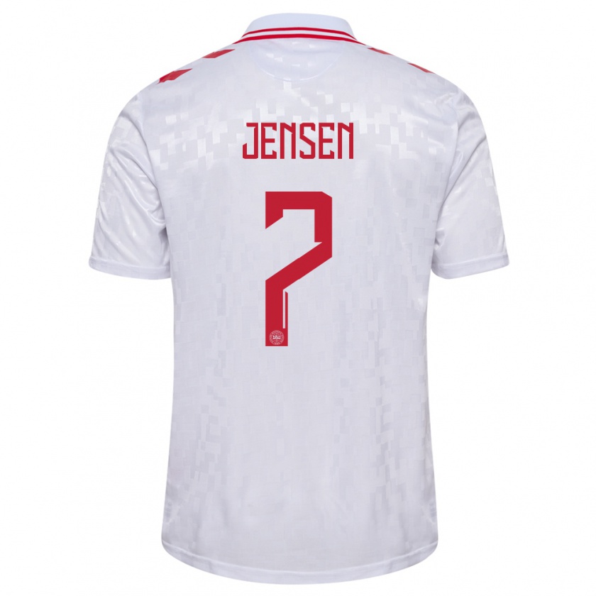 Kandiny Enfant Maillot Danemark Mathias Jensen #7 Blanc Tenues Extérieur 24-26 T-Shirt