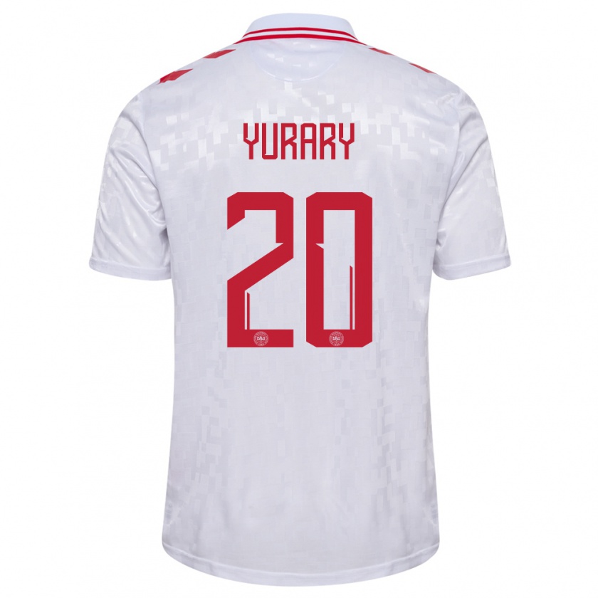 Kandiny Enfant Maillot Danemark Yussuf Poulsen #20 Blanc Tenues Extérieur 24-26 T-Shirt