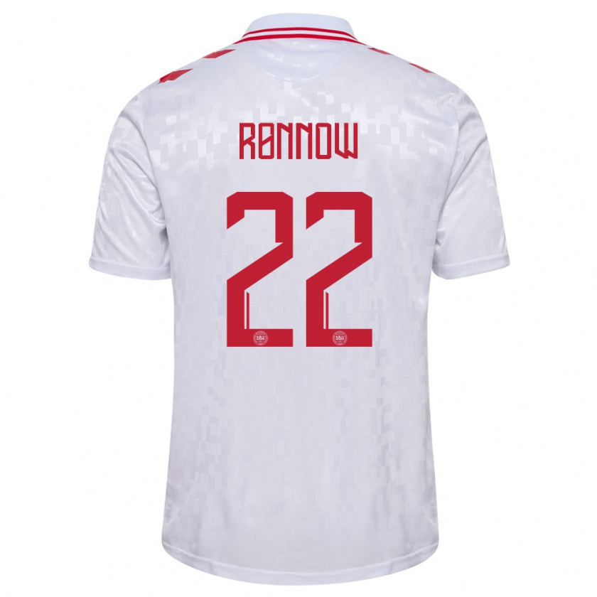 Kandiny Enfant Maillot Danemark Frederik Rønnow #22 Blanc Tenues Extérieur 24-26 T-Shirt