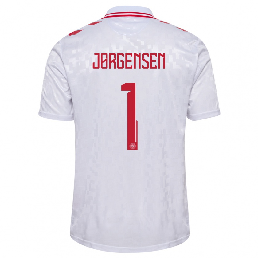 Kandiny Enfant Maillot Danemark Filip Jørgensen #1 Blanc Tenues Extérieur 24-26 T-Shirt