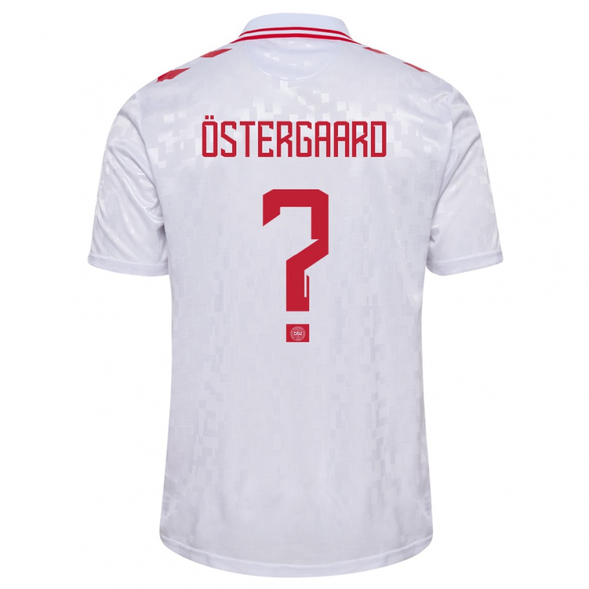 Kandiny Enfant Maillot Danemark Christian Östergaard #0 Blanc Tenues Extérieur 24-26 T-Shirt