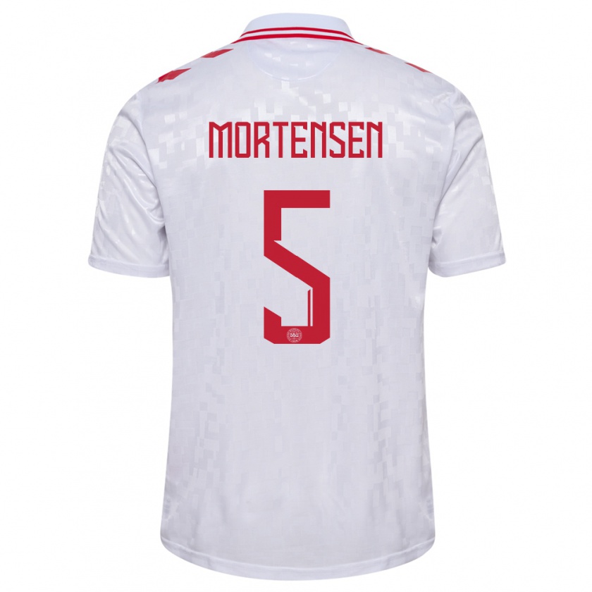 Kandiny Enfant Maillot Danemark Gustav Mortensen #5 Blanc Tenues Extérieur 24-26 T-Shirt