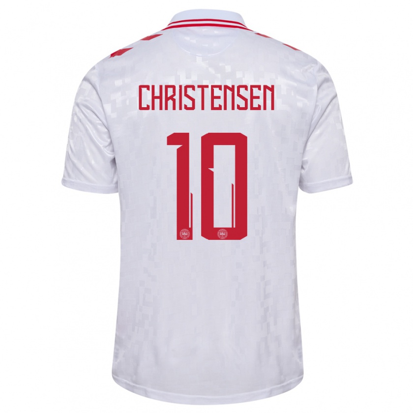 Kandiny Enfant Maillot Danemark Gustav Christensen #10 Blanc Tenues Extérieur 24-26 T-Shirt