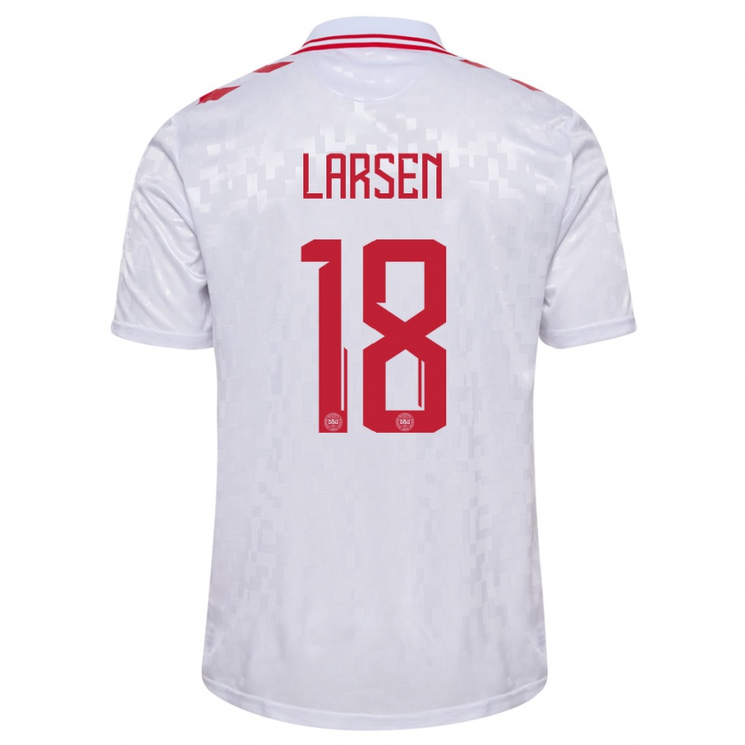 Kandiny Enfant Maillot Danemark Lukas Larsen #18 Blanc Tenues Extérieur 24-26 T-Shirt