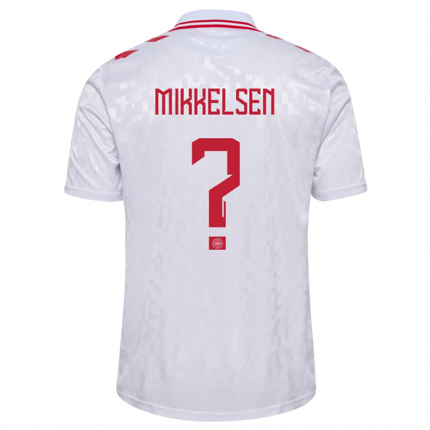 Kandiny Enfant Maillot Danemark Sebastian Mikkelsen #0 Blanc Tenues Extérieur 24-26 T-Shirt