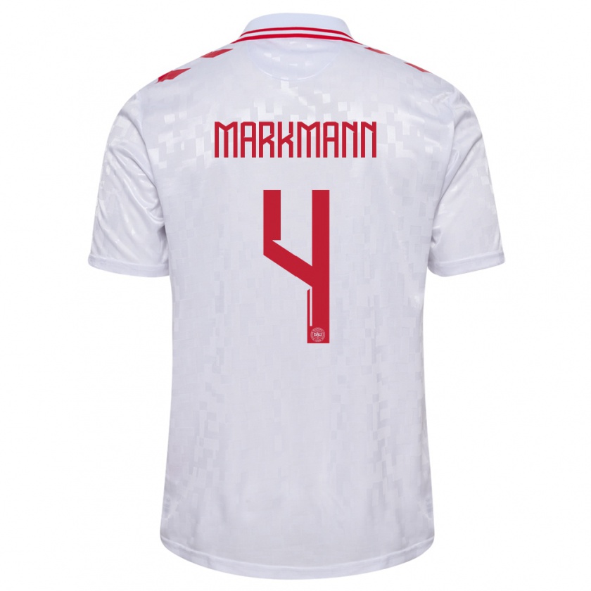 Kandiny Enfant Maillot Danemark Noah Markmann #4 Blanc Tenues Extérieur 24-26 T-Shirt