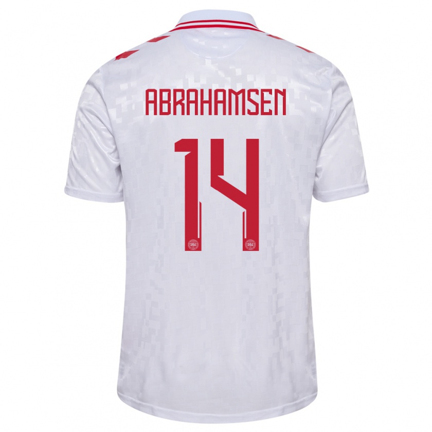 Kandiny Enfant Maillot Danemark Mads Abrahamsen #14 Blanc Tenues Extérieur 24-26 T-Shirt