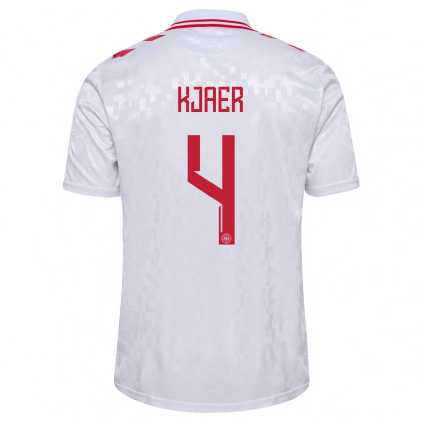 Kandiny Enfant Maillot Danemark Simon Kjaer #4 Blanc Tenues Extérieur 24-26 T-Shirt