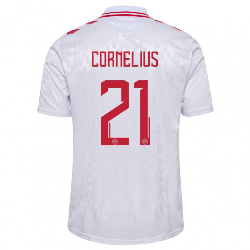 Kandiny Enfant Maillot Danemark Andreas Cornelius #21 Blanc Tenues Extérieur 24-26 T-Shirt