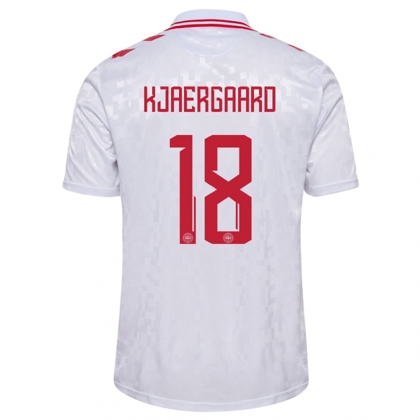 Kandiny Enfant Maillot Danemark Maurits Kjaergaard #18 Blanc Tenues Extérieur 24-26 T-Shirt