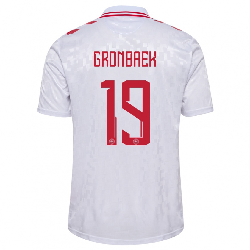 Kandiny Enfant Maillot Danemark Albert Gronbaek #19 Blanc Tenues Extérieur 24-26 T-Shirt