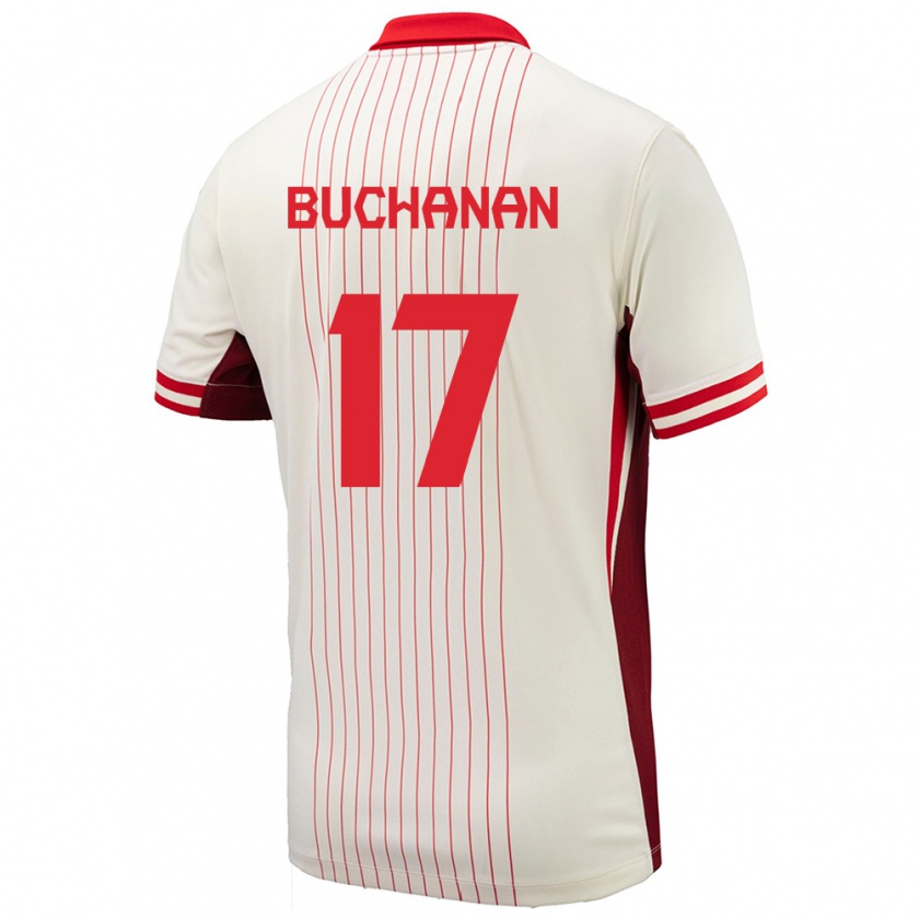 Kandiny Enfant Maillot Canada Tajon Buchanan #17 Blanc Tenues Extérieur 24-26 T-Shirt