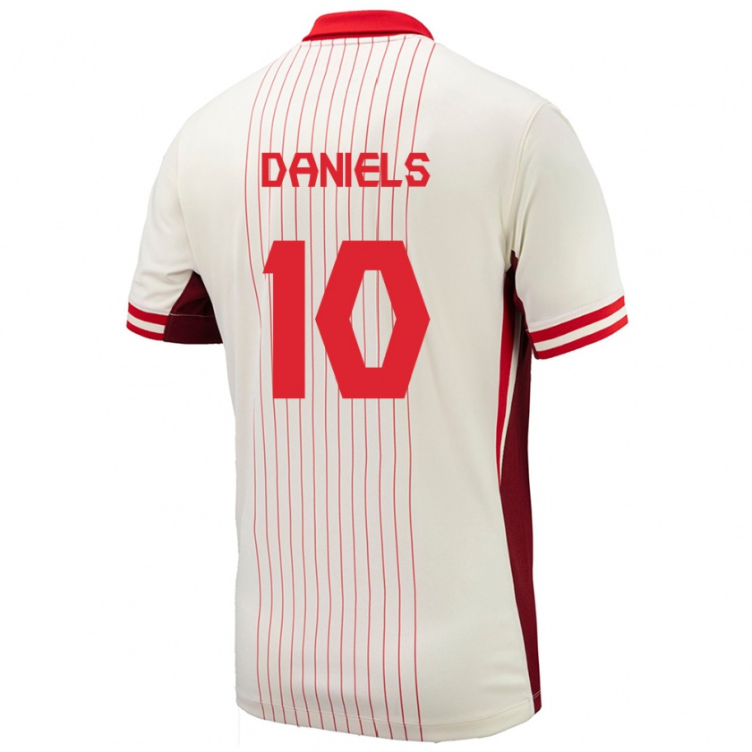 Kandiny Enfant Maillot Canada Aidan Daniels #10 Blanc Tenues Extérieur 24-26 T-Shirt