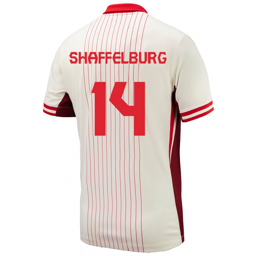 Kandiny Enfant Maillot Canada Jacob Shaffelburg #14 Blanc Tenues Extérieur 24-26 T-Shirt