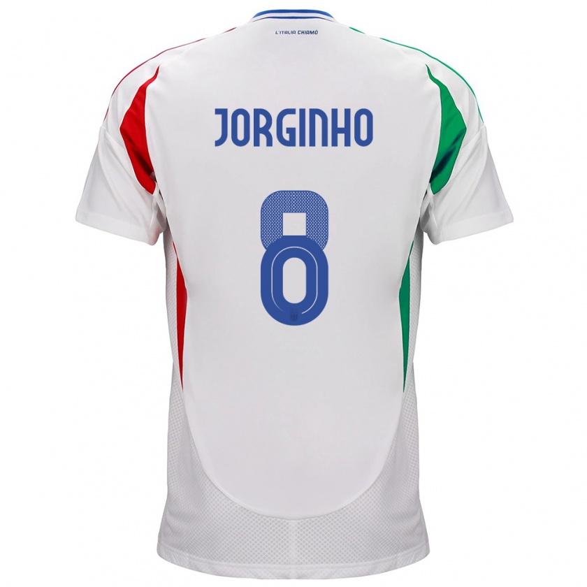 Kandiny Enfant Maillot Italie Jorginho #8 Blanc Tenues Extérieur 24-26 T-Shirt