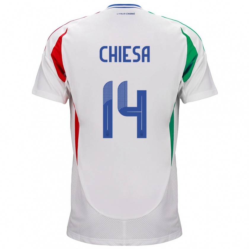 Kandiny Enfant Maillot Italie Federico Chiesa #14 Blanc Tenues Extérieur 24-26 T-Shirt