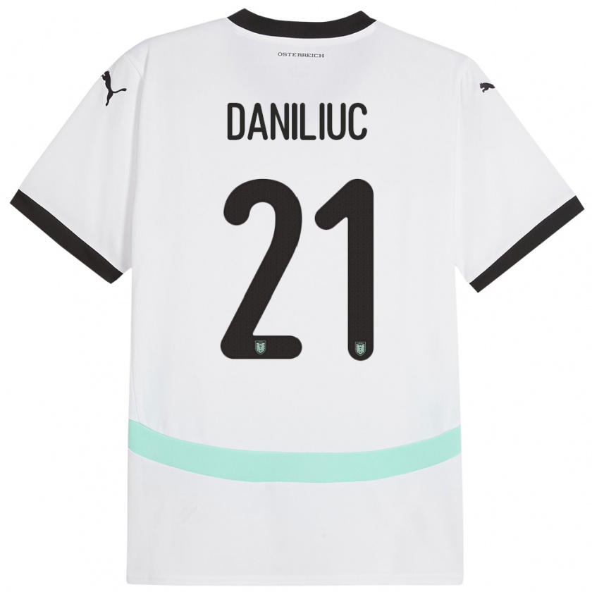 Kandiny Enfant Maillot Autriche Flavius Daniliuc #21 Blanc Tenues Extérieur 24-26 T-Shirt