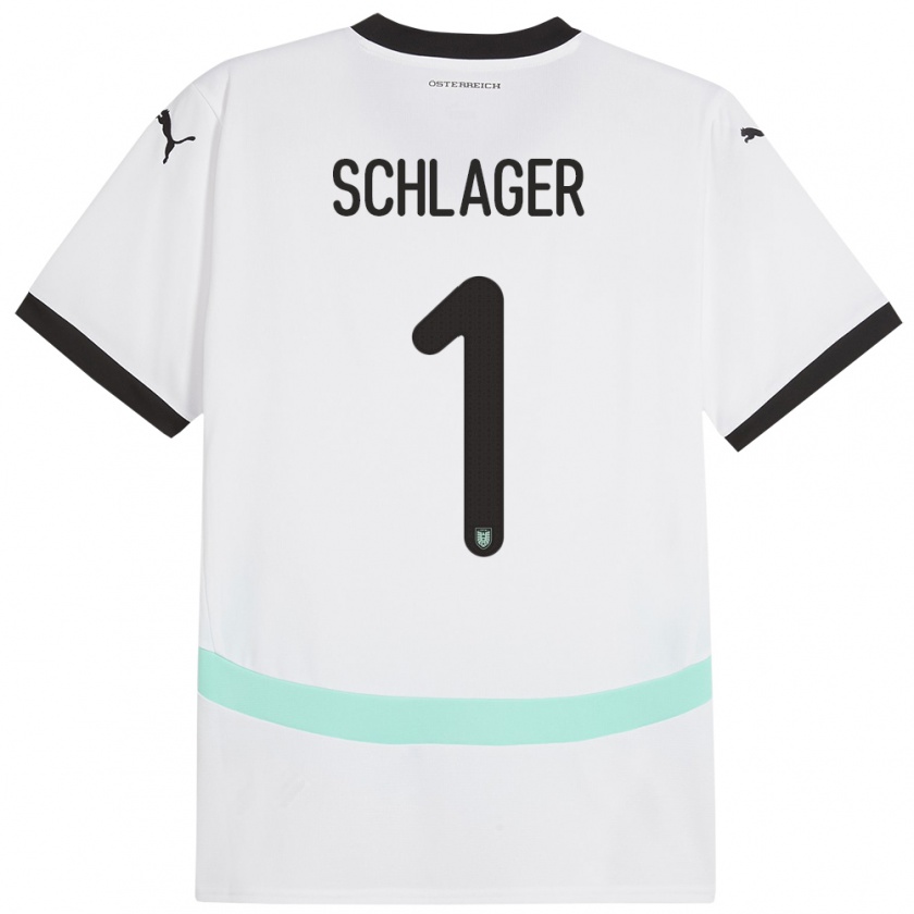 Kandiny Enfant Maillot Autriche Alexander Schlager #1 Blanc Tenues Extérieur 24-26 T-Shirt