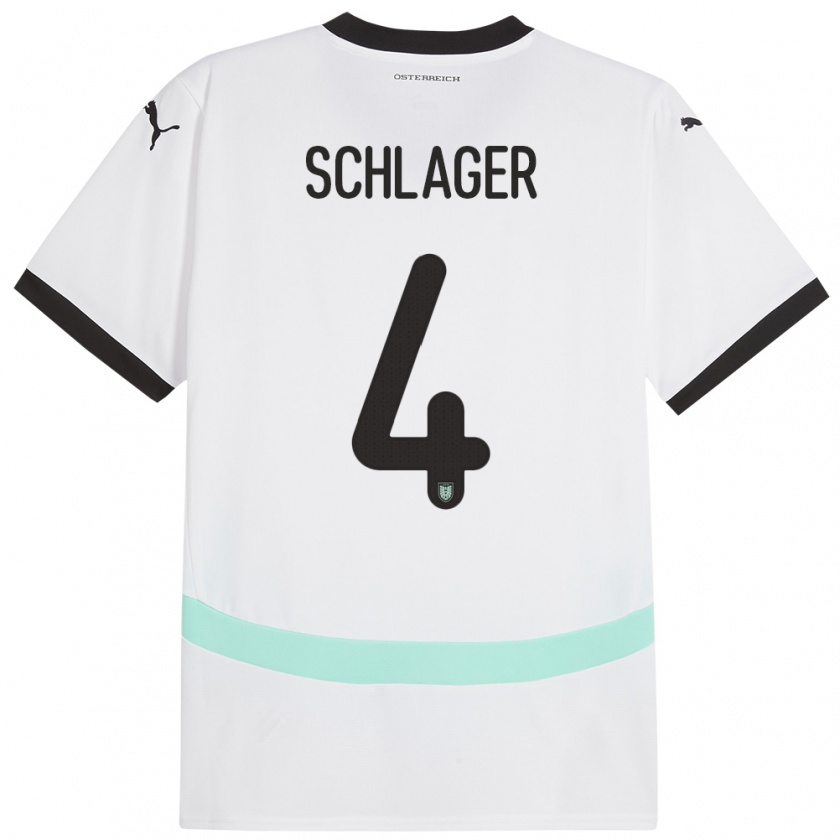 Kandiny Enfant Maillot Autriche Xaver Schlager #4 Blanc Tenues Extérieur 24-26 T-Shirt