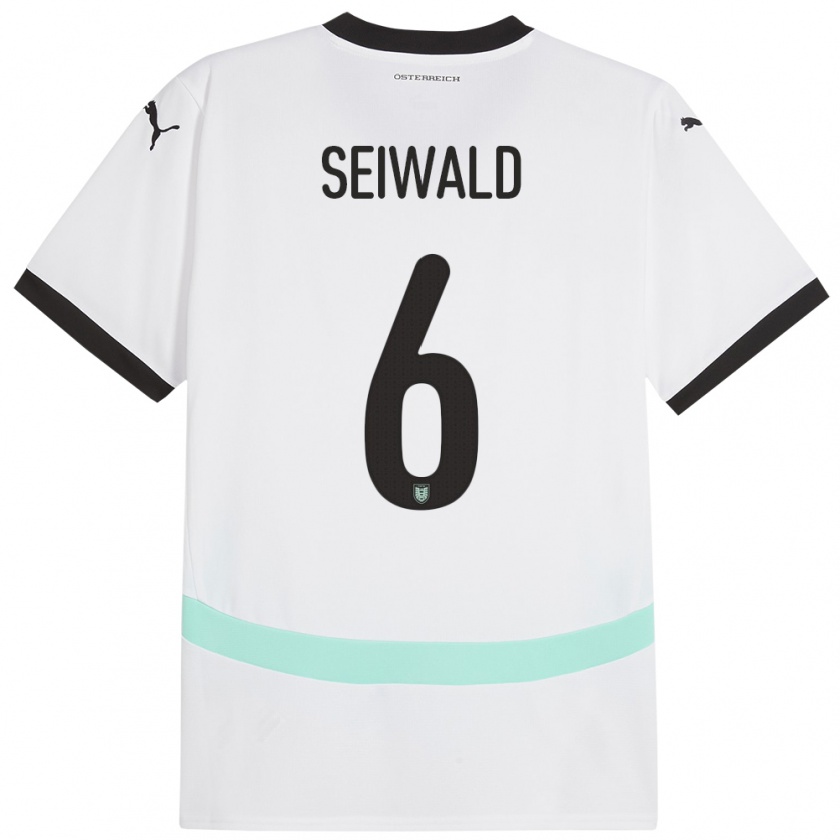 Kandiny Enfant Maillot Autriche Nicolas Seiwald #6 Blanc Tenues Extérieur 24-26 T-Shirt