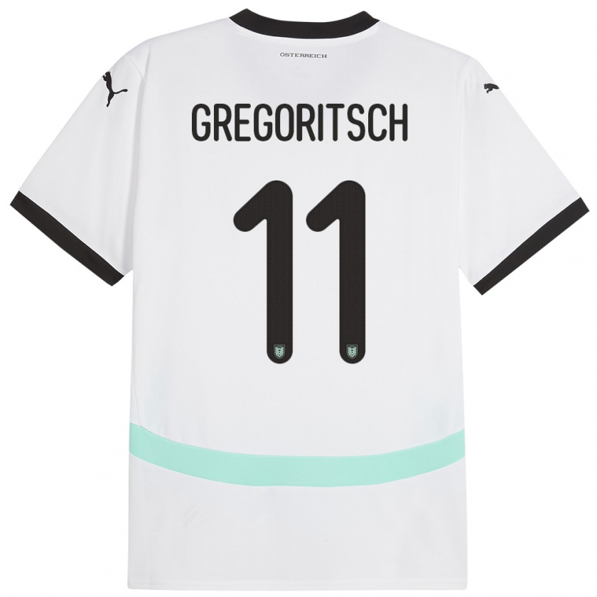 Kandiny Enfant Maillot Autriche Michael Gregoritsch #11 Blanc Tenues Extérieur 24-26 T-Shirt