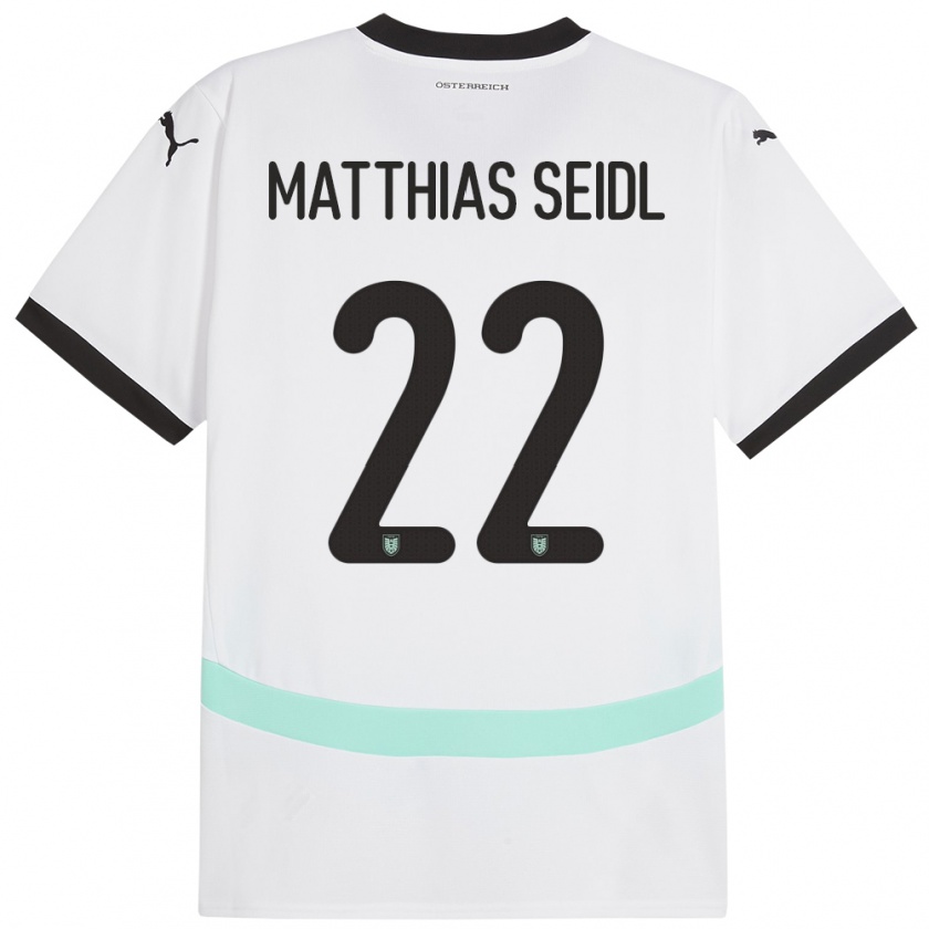 Kandiny Enfant Maillot Autriche Matthias Seidl #22 Blanc Tenues Extérieur 24-26 T-Shirt