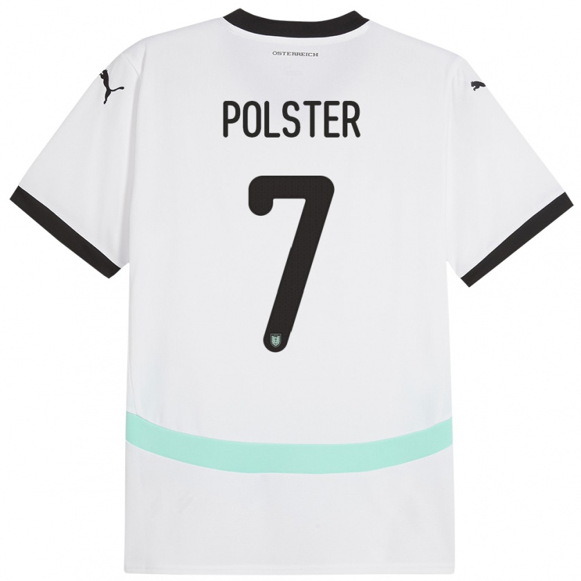 Kandiny Enfant Maillot Autriche Manuel Polster #7 Blanc Tenues Extérieur 24-26 T-Shirt