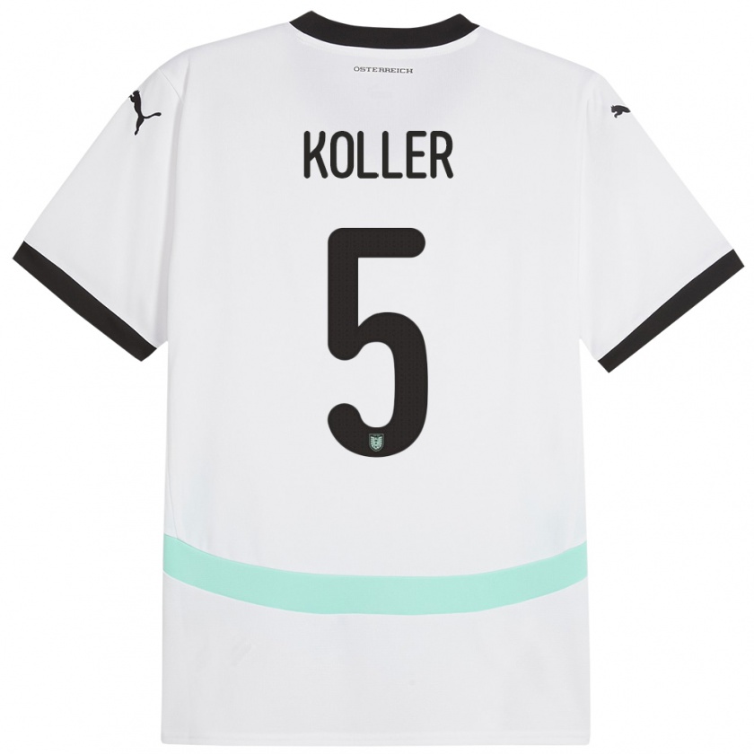 Kandiny Enfant Maillot Autriche Paul Koller #5 Blanc Tenues Extérieur 24-26 T-Shirt