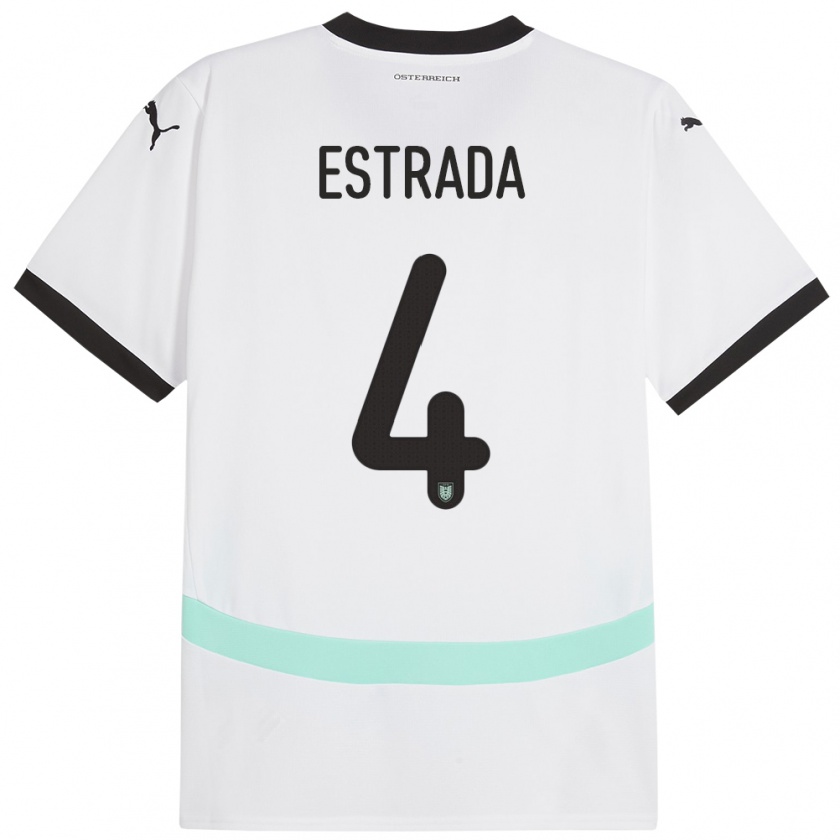 Kandiny Enfant Maillot Autriche Pascal Estrada #4 Blanc Tenues Extérieur 24-26 T-Shirt