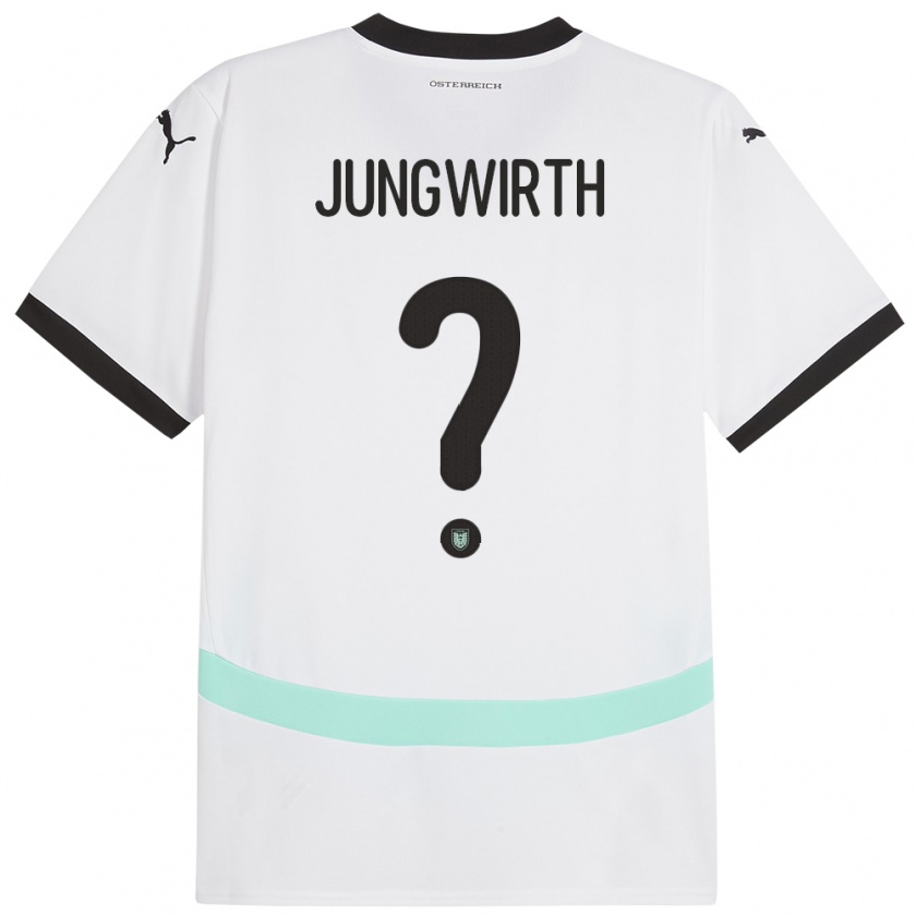 Kandiny Enfant Maillot Autriche Lukas Jungwirth #0 Blanc Tenues Extérieur 24-26 T-Shirt