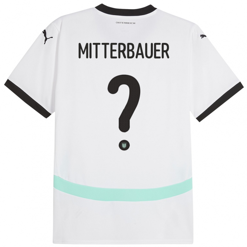 Kandiny Enfant Maillot Autriche Elias Mitterbauer #0 Blanc Tenues Extérieur 24-26 T-Shirt