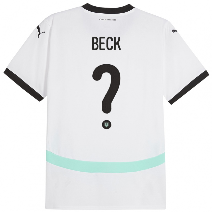 Kandiny Enfant Maillot Autriche Dominik Beck #0 Blanc Tenues Extérieur 24-26 T-Shirt