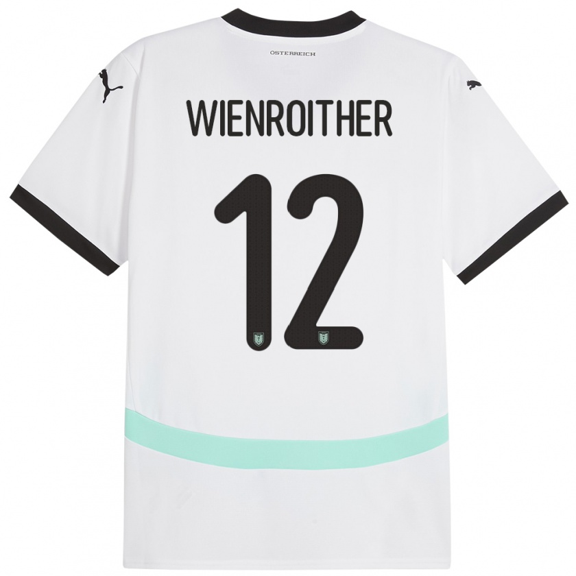 Kandiny Enfant Maillot Autriche Laura Wienroither #12 Blanc Tenues Extérieur 24-26 T-Shirt