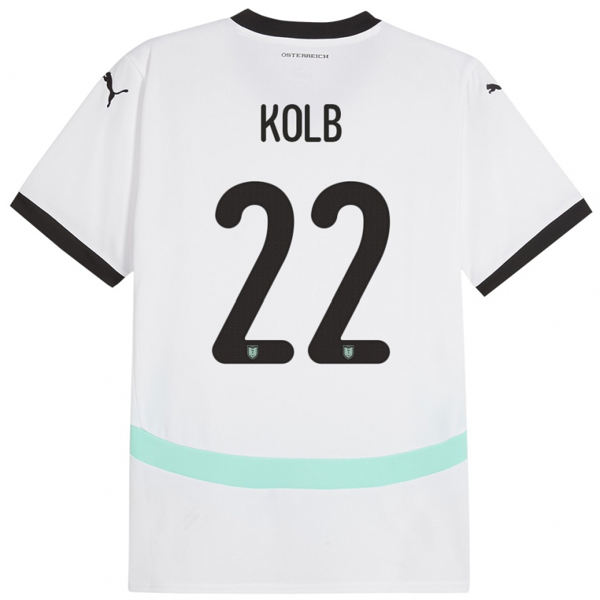 Kandiny Enfant Maillot Autriche Lisa Kolb #22 Blanc Tenues Extérieur 24-26 T-Shirt