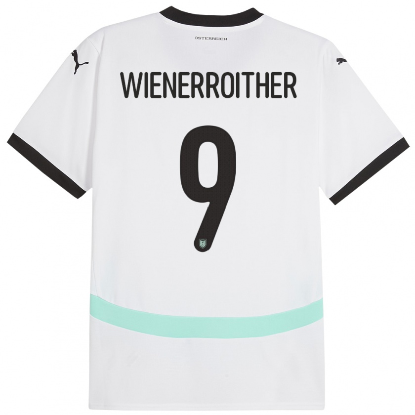 Kandiny Enfant Maillot Autriche Katja Wienerroither #9 Blanc Tenues Extérieur 24-26 T-Shirt