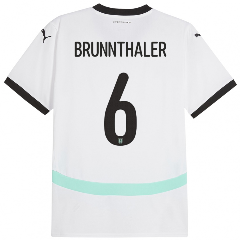 Kandiny Enfant Maillot Autriche Melanie Brunnthaler #6 Blanc Tenues Extérieur 24-26 T-Shirt