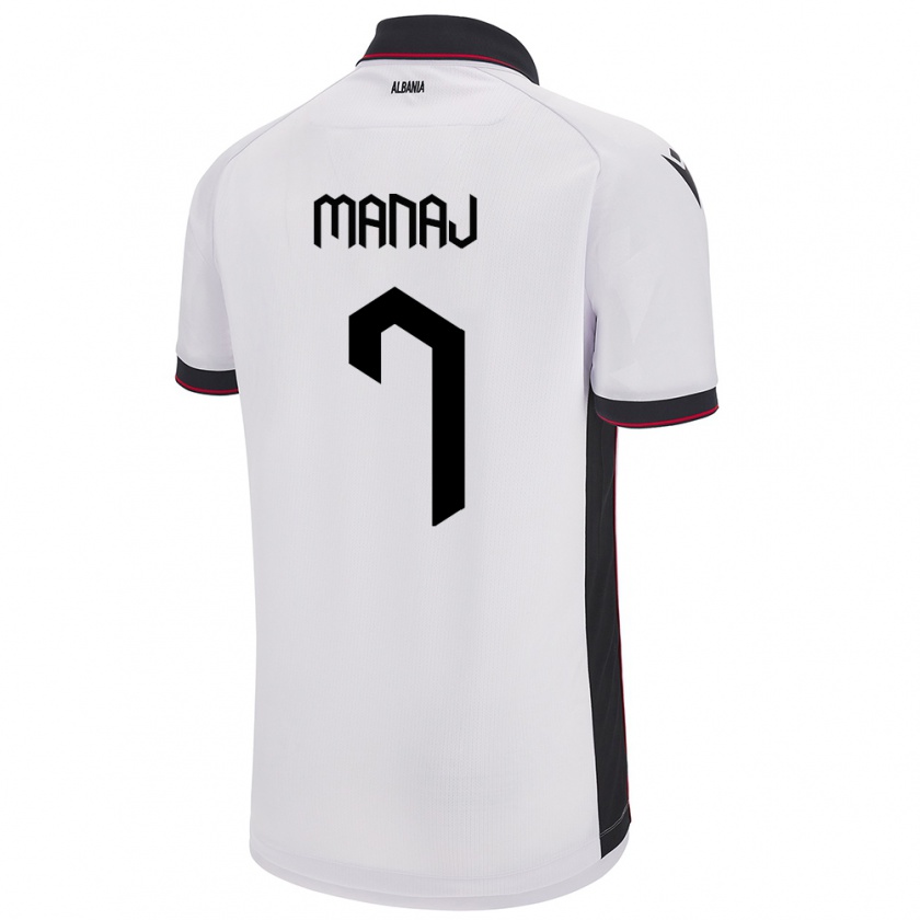 Kandiny Enfant Maillot Albanie Rey Manaj #7 Blanc Tenues Extérieur 24-26 T-Shirt