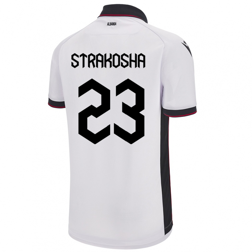 Kandiny Enfant Maillot Albanie Thomas Strakosha #23 Blanc Tenues Extérieur 24-26 T-Shirt