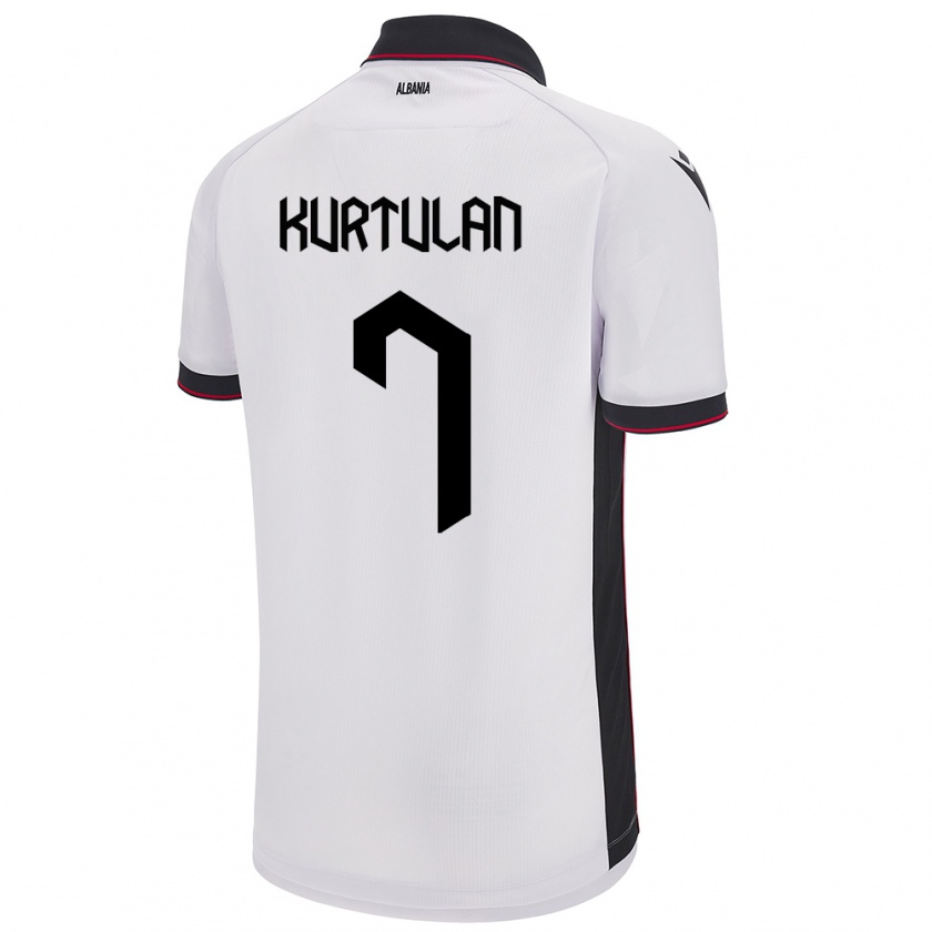 Kandiny Enfant Maillot Albanie Arda Kurtulan #7 Blanc Tenues Extérieur 24-26 T-Shirt