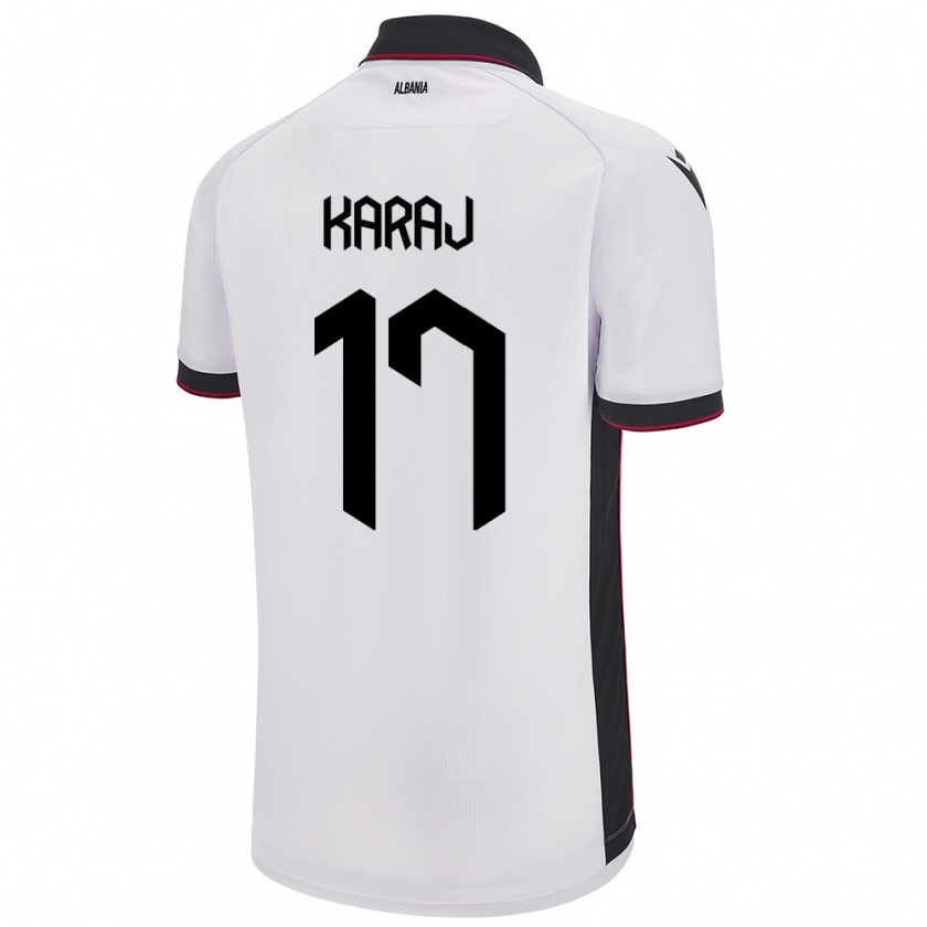 Kandiny Enfant Maillot Albanie Eraldo Karaj #17 Blanc Tenues Extérieur 24-26 T-Shirt