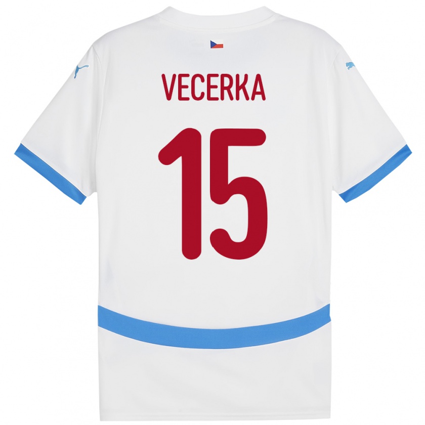 Kandiny Enfant Maillot Tchéquie Dalibor Vecerka #15 Blanc Tenues Extérieur 24-26 T-Shirt