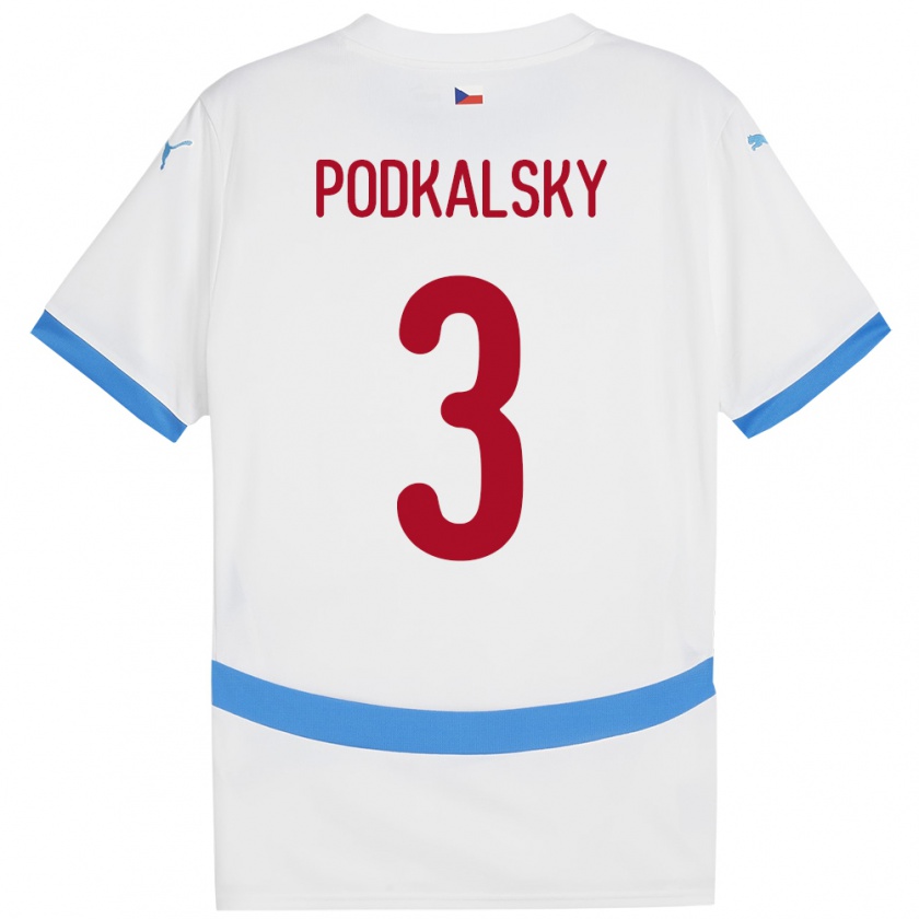 Kandiny Enfant Maillot Tchéquie Jakub Podkalsky #3 Blanc Tenues Extérieur 24-26 T-Shirt